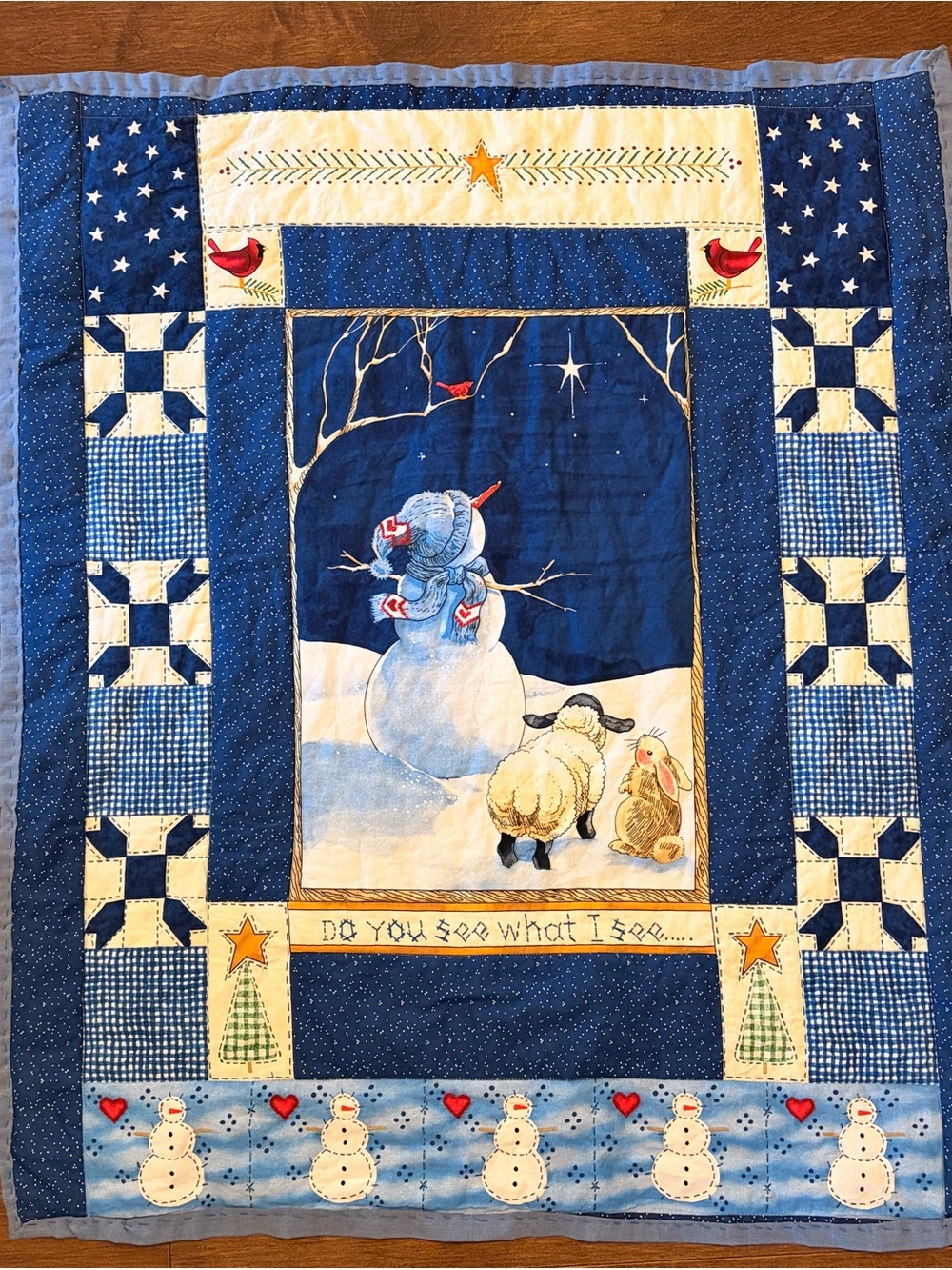 Blue Winter Snowman Patchwork Throw Blanket
